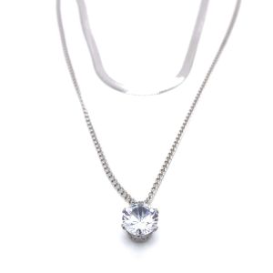 Tek Taşlı Çelik Kolye Gümüş