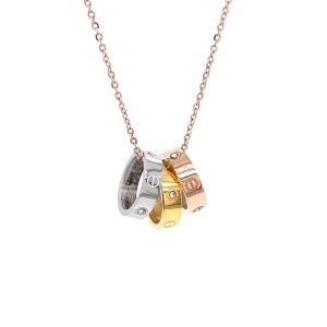 Üç Cartier Halkalı Zirkon Taşlı Çelik Kolye Rose
