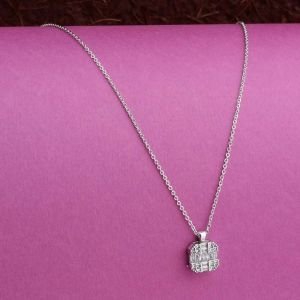 On Baget Taşlı Dörtgen Zirkon Kolye Gümüş