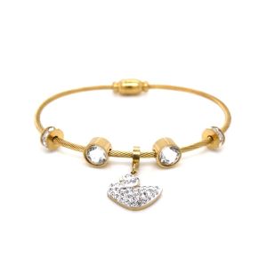 Kuğu Figürlü Zirkon Taşlı Çelik Bileklik Gold