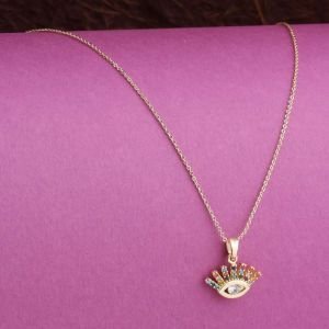 Göz Figürlü Renkli Zirkon Taşlı Kolye Gold