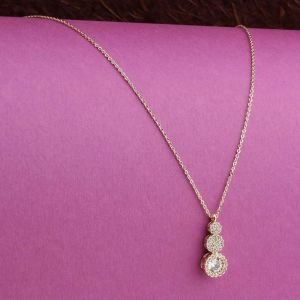 Tek Taşlı Üçlü Zirkon Kolye Gold