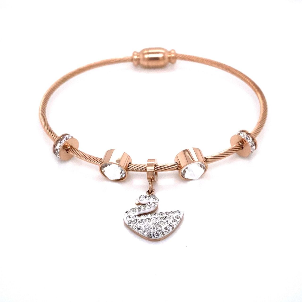 Kuğu Figürlü Zirkon Taşlı Çelik Bileklik Rose