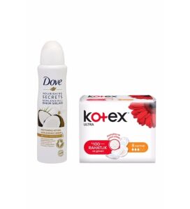 Dove Deodorant Hindistan Cevizli 150 ml + Kotex 8'li Ped