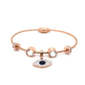 Göz Figürlü Zirkon Taşlı Çelik Bileklik Rose