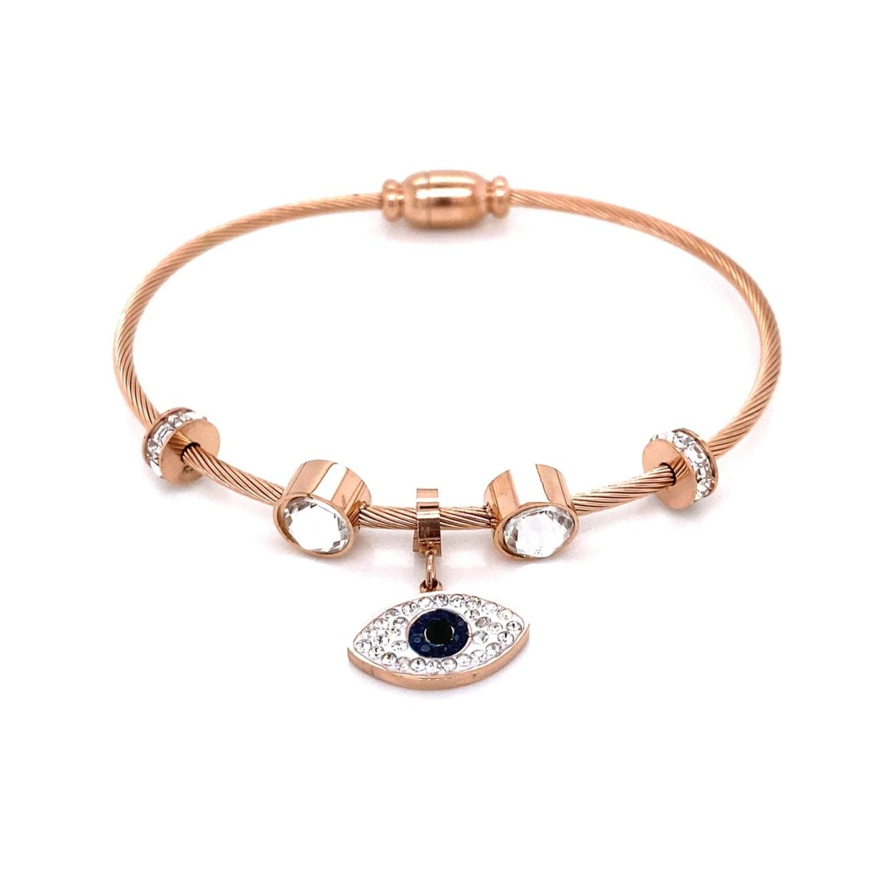 Göz Figürlü Zirkon Taşlı Çelik Bileklik Rose