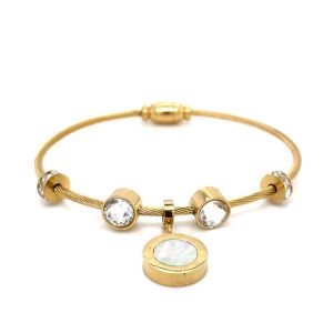 Roma Rakamlı Zirkon Taşlı Çelik Bileklik Gold