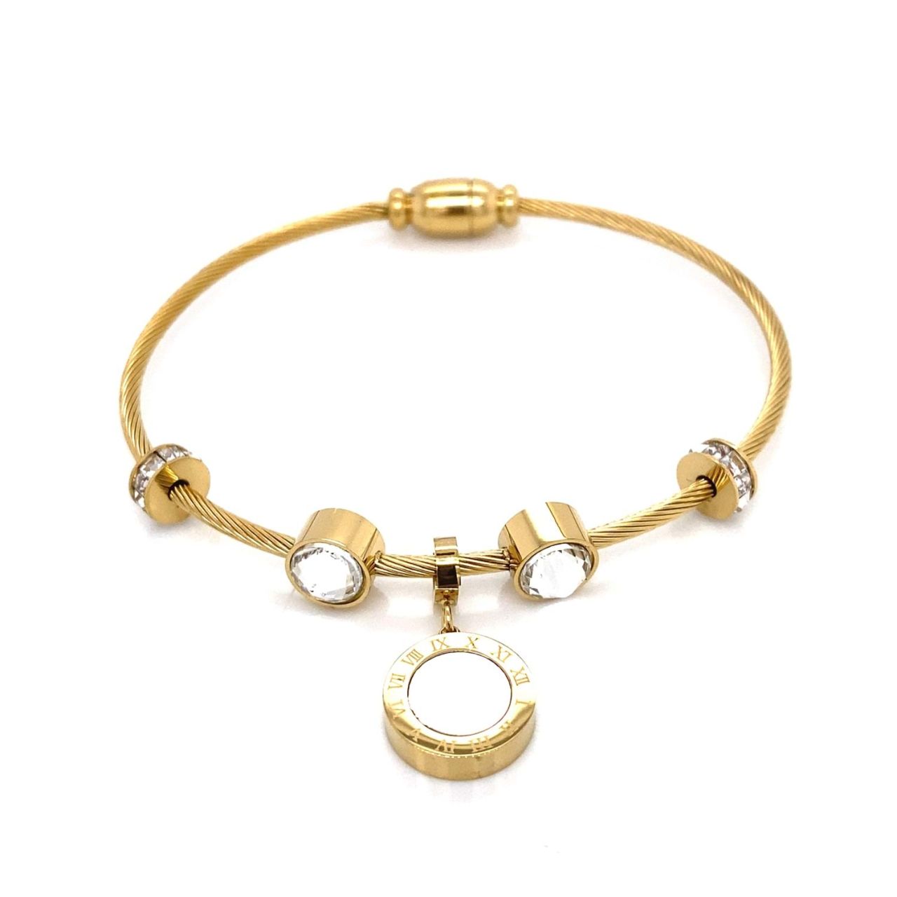 Roma Rakamlı Zirkon Taşlı Çelik Bileklik Gold