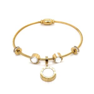 Roma Rakamlı Zirkon Taşlı Çelik Bileklik Gold