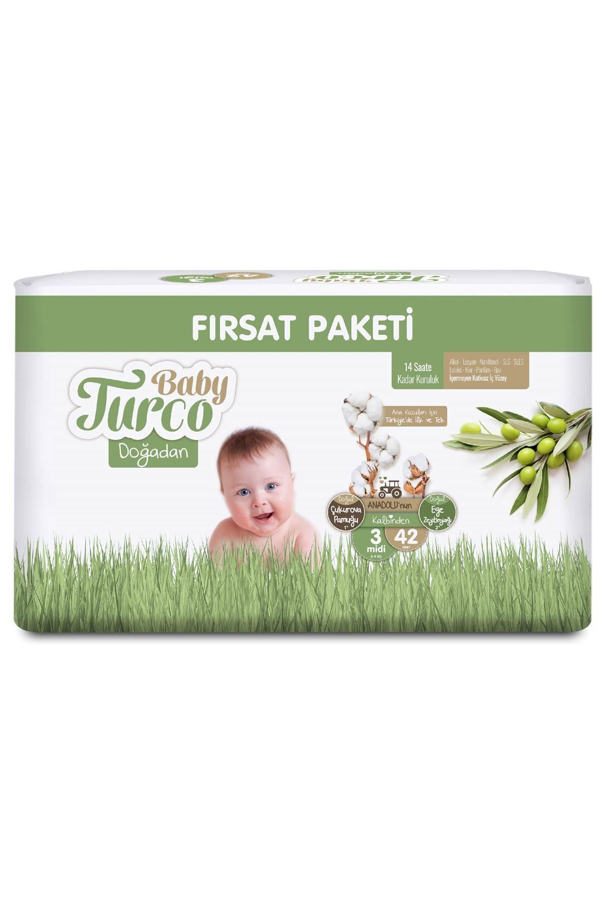 Baby Turco Doğadan Fırsat Paketi Bebek Bezi 3 Numara Midi 42'li