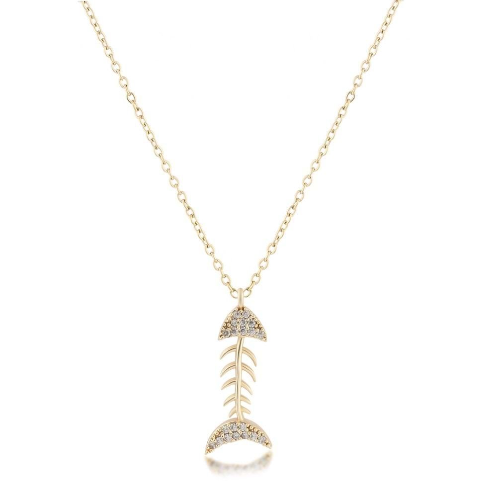 Balık Figürlü Zirkon Kolye Gold