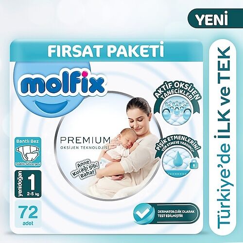 Molfix Premium 1 Numara Yenidoğan Bebek Bezi 72'li