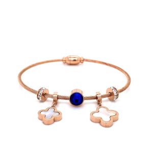 Yonca Figürlü Mavi Taşlı Çelik Bileklik Rose