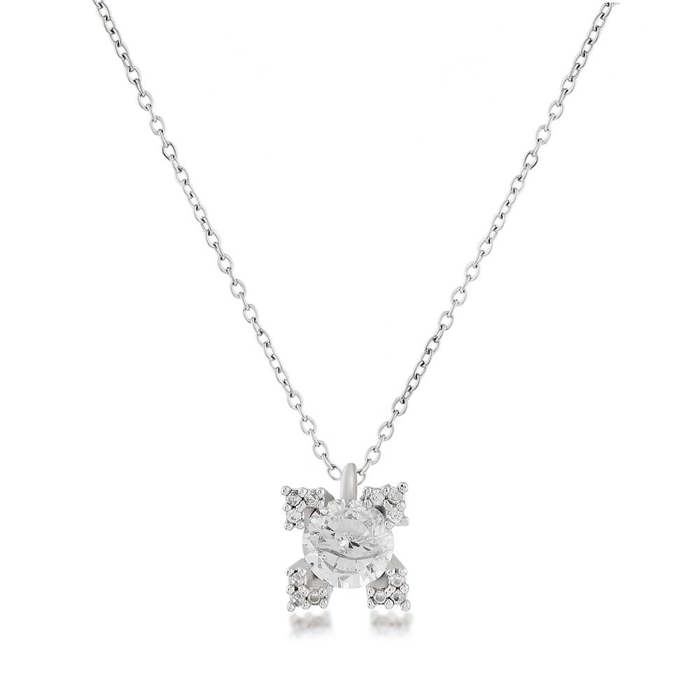 Dört Köşeli Tek Taşlı Zirkon Kolye Gümüş