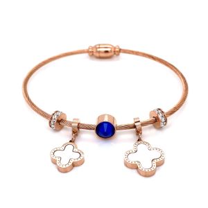Yonca Figürlü Mavi Taşlı Çelik Bileklik Rose