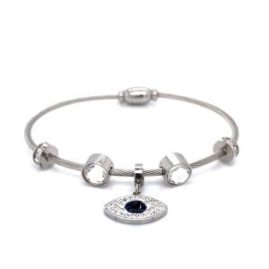 Göz Figürlü Zirkon Taşlı Çelik Bileklik Gümüş