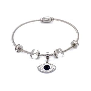Göz Figürlü Zirkon Taşlı Çelik Bileklik Gümüş