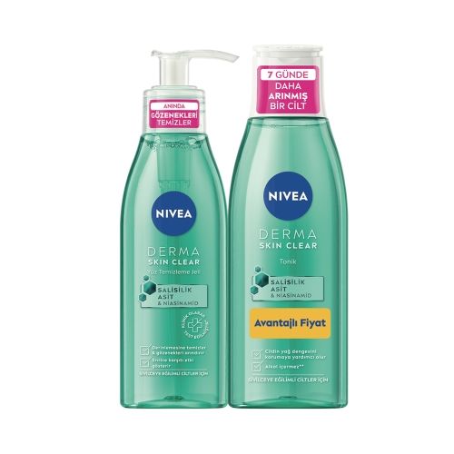 Nivea Derma Skin Clear Yüz Temizleme Jeli 150 ml + Nivea Tonik 200 ml - Set