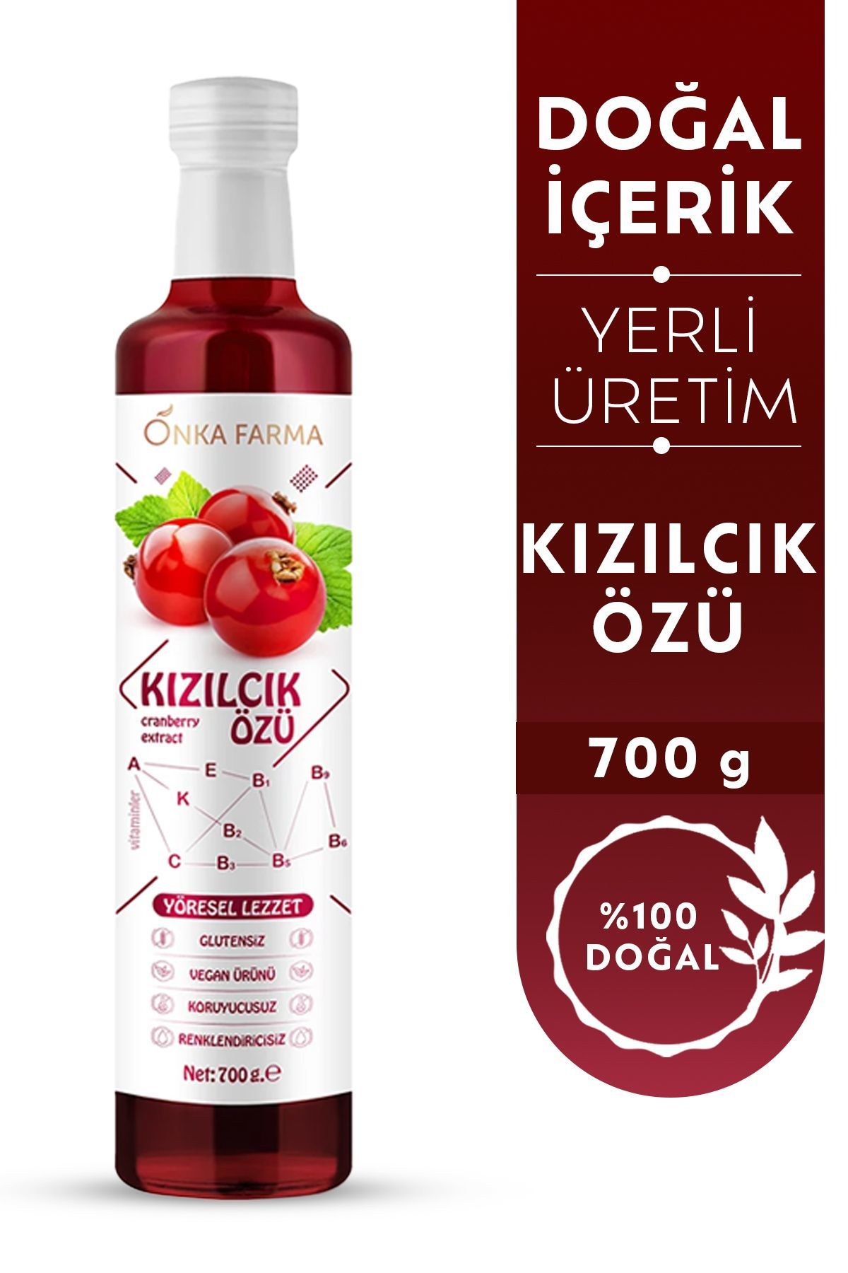 Onka Farma Kızılcık Özü Doğal Koruyucusuz Meyve Özü 700 gr