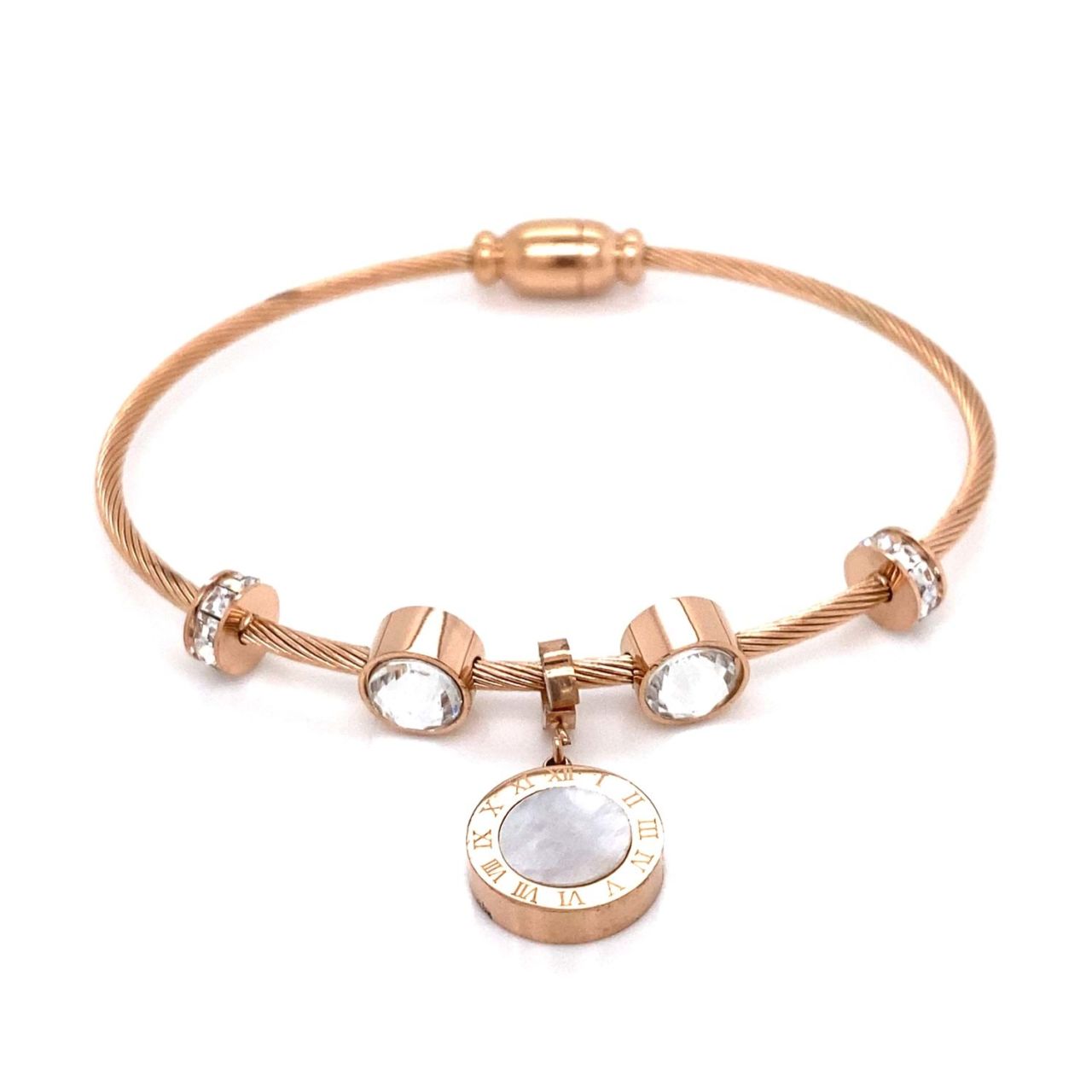 Roma Rakamlı Zirkon Taşlı Çelik Bileklik Rose