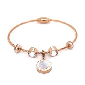 Roma Rakamlı Zirkon Taşlı Çelik Bileklik Rose