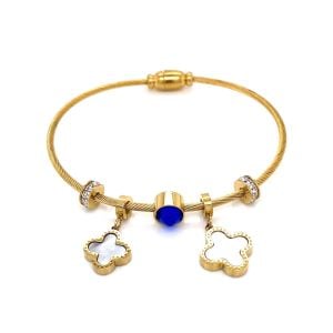 Yonca Figürlü Mavi Taşlı Çelik Bileklik Gold