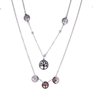 Çoklu Hayat Ağacı Figürlü Çelik Kolye Gümüş