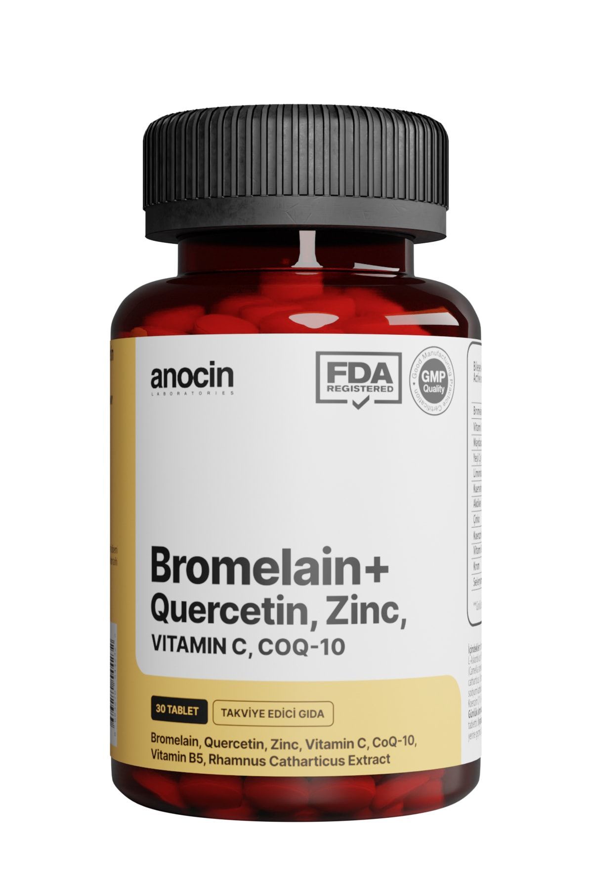 Anocin Bromelain Ananas + Quercetin + Zinc + Coq-10 + Vitamin C Süper Bromelain Formül 30 Tablet