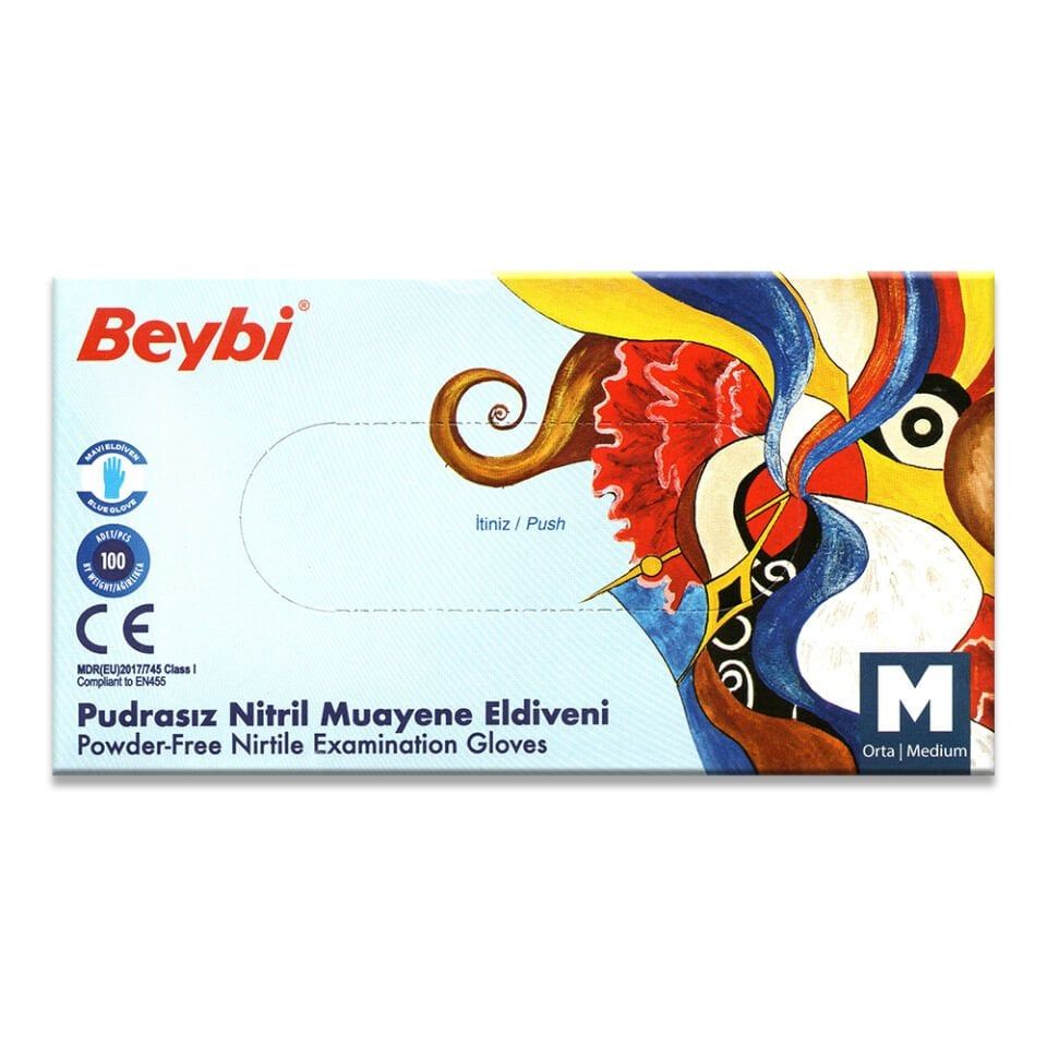Beybi Pudrasız Nitril Muayene Eldiveni Medium 100 Adet