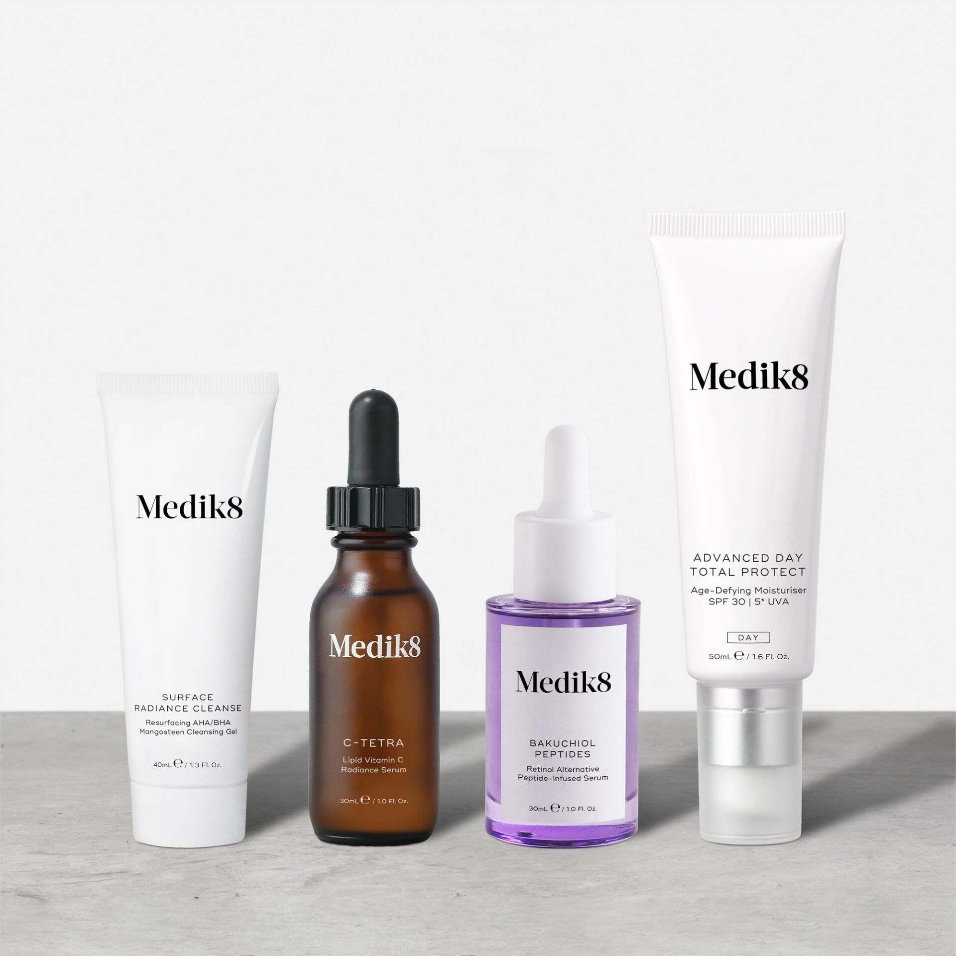 Medik8 CSA Kit Bakuchiol Edition - Surface Radiance Cleanse 40 ml + C-Tetra 30 ml + Bakuchiol Peptides 30 ml + Advanced Day Total Protect SPF30 50 ml