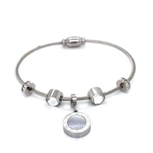 Roma Rakamlı Zirkon Taşlı Çelik Bileklik Gümüş