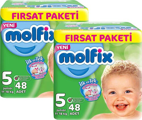 Molfix Jumbo Paket Junior 5 Numara 48'li - 2 Adet + Wancare Islak Mendil 100'lü
