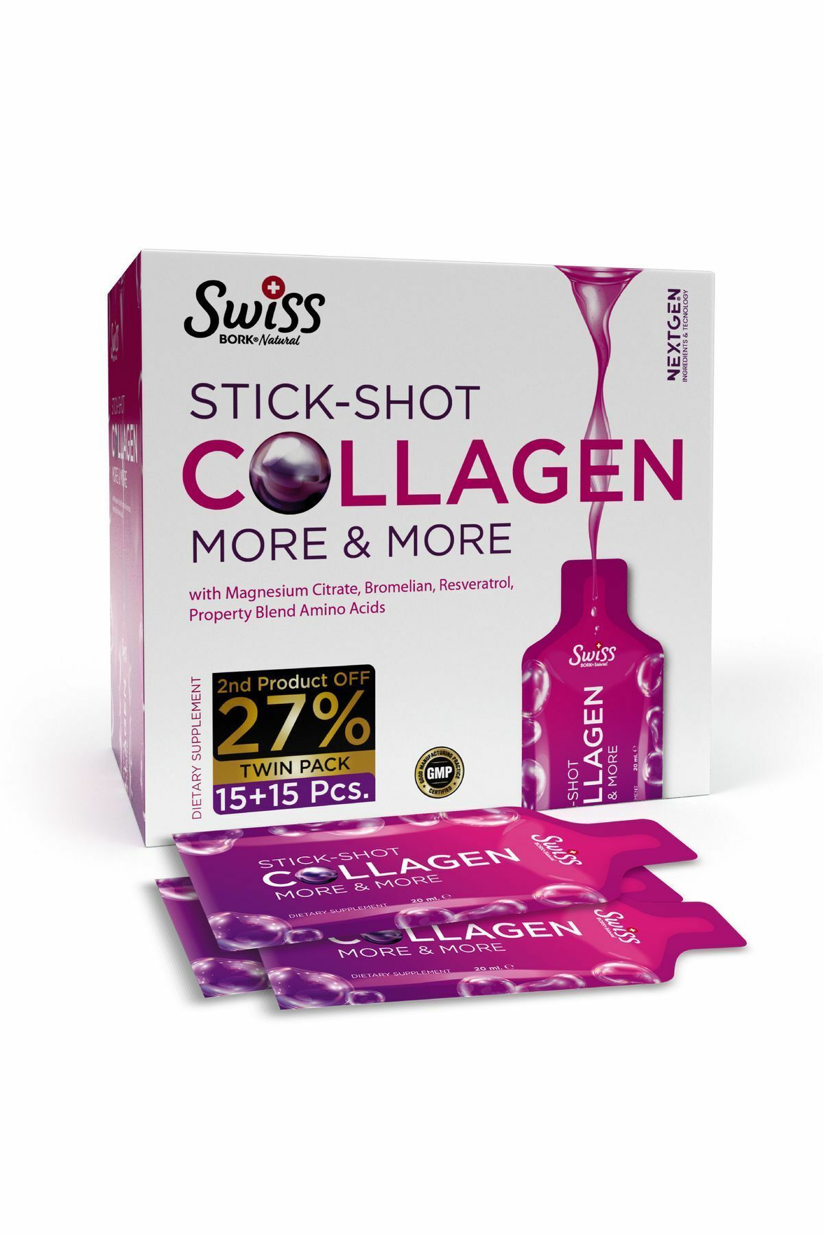 Swiss Bork Collagen Stick-Shot 15 Pc
