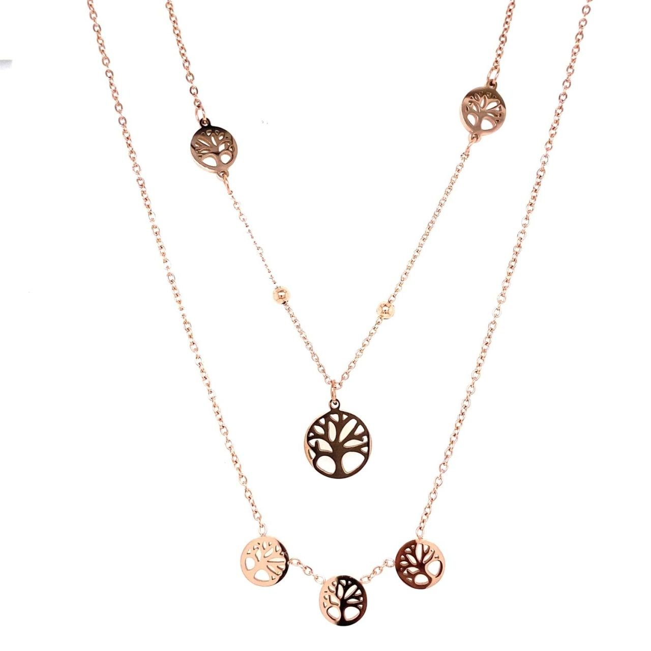 Çoklu Hayat Ağacı Figürlü Çelik Kolye Rose