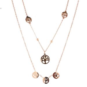 Çoklu Hayat Ağacı Figürlü Çelik Kolye Rose