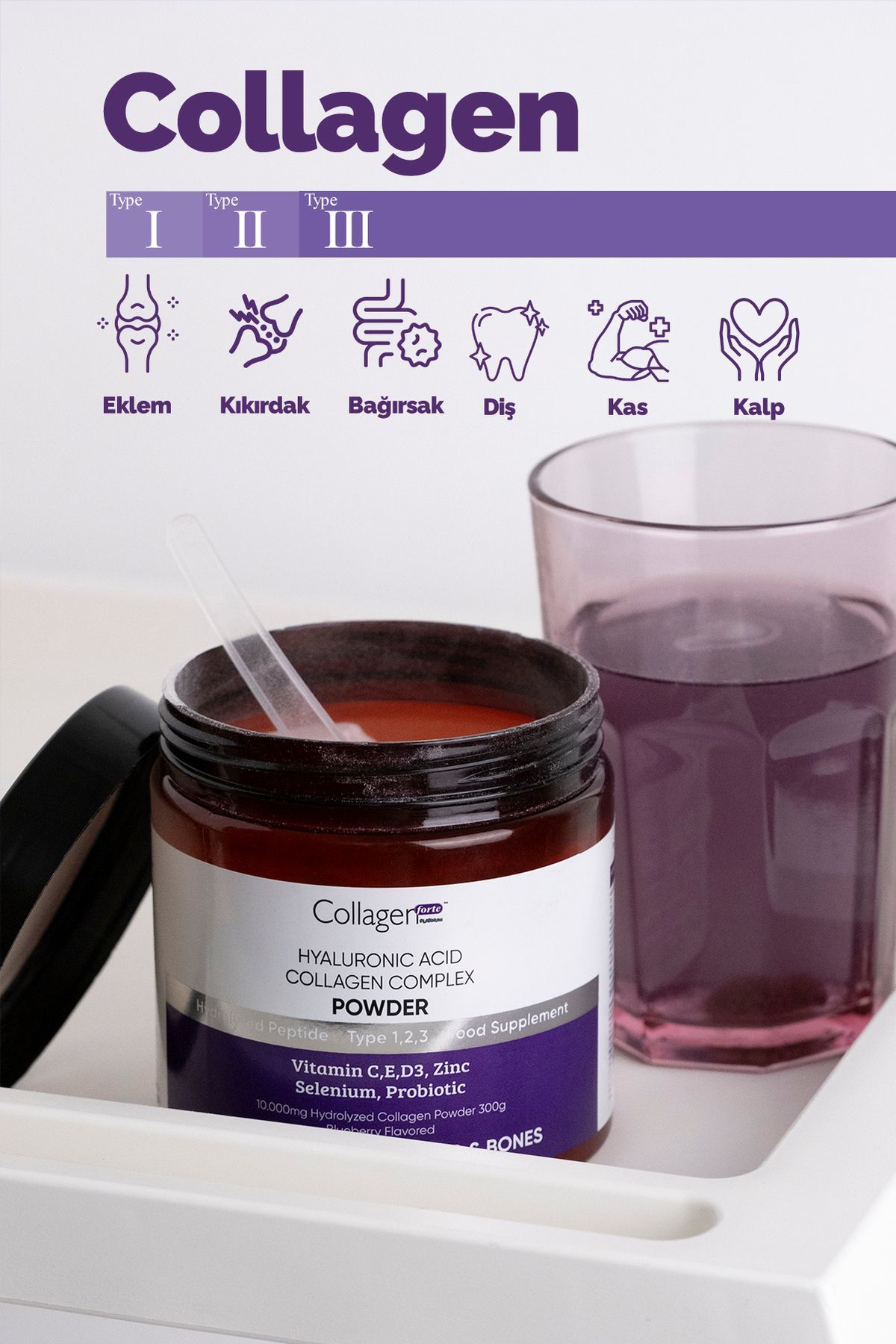 Collagen Forte Collagen Powder Probiyotik Biotin Orman Meyve Aromalı 300 gr