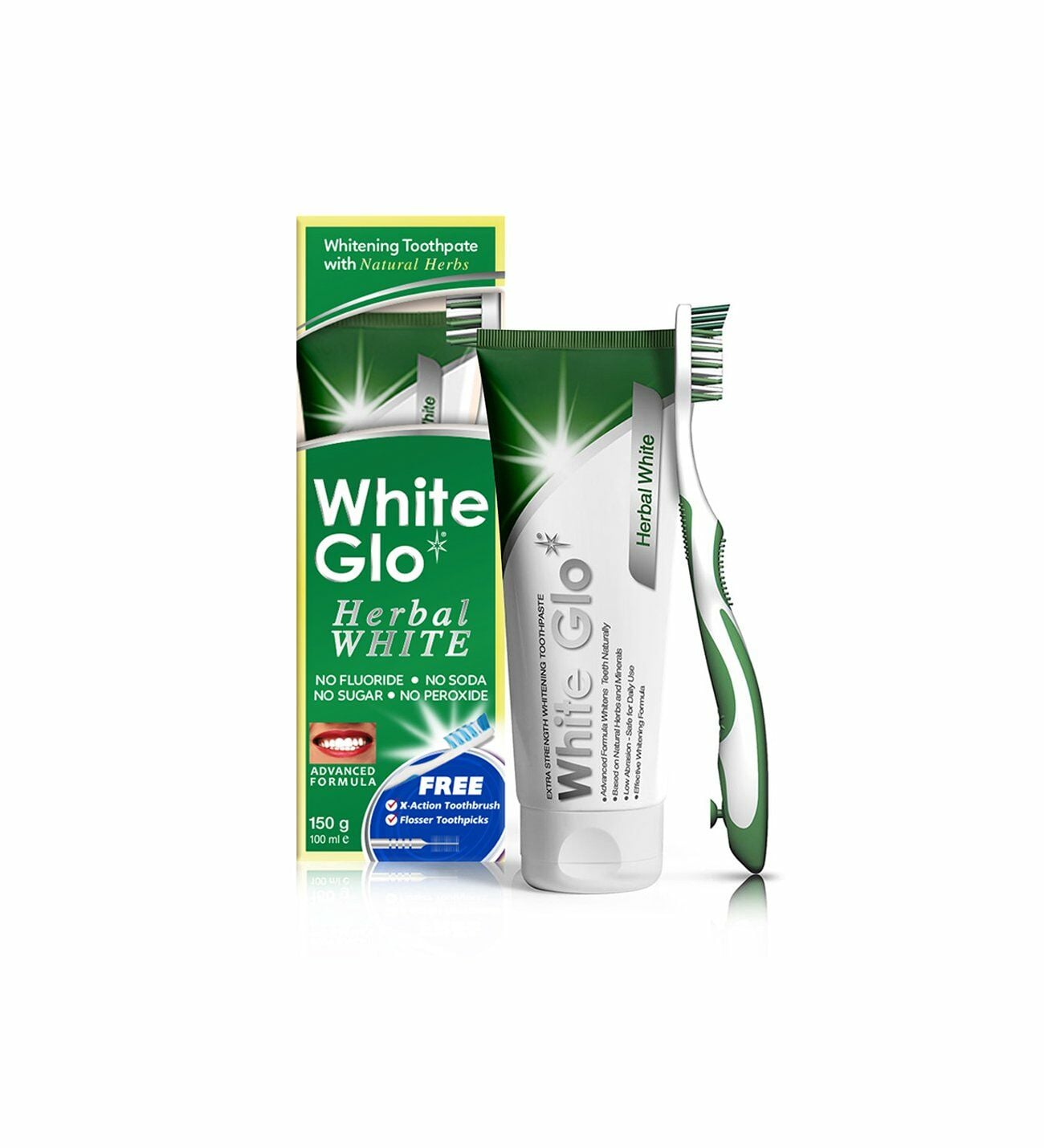 White Glo Herbal White Bitkisel Beyazlatıcı Diş Macunu 150 gr + Diş Fırçası + Esnek Kürdan