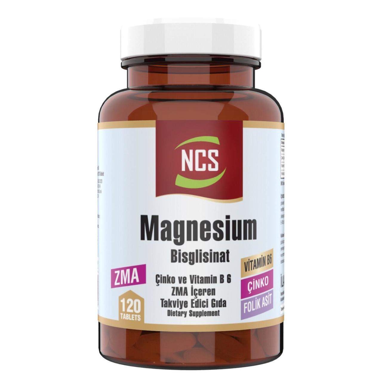 NCS Magnezyum Bisglisinat Çinko B6 Folik Asit  ZMA 120 Tablet