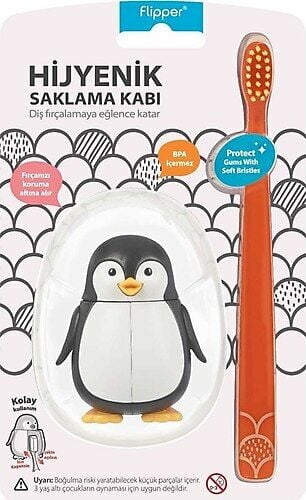 Flipper Animals Hijyenik Saklama Kabı + Çocuk Diş Fırçası Seti - Kedi