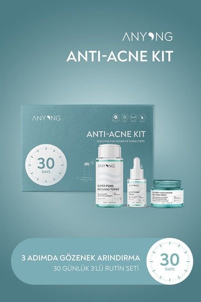 Anyong Akne Karşıtı Cilt Bakım Seti - Sıkılaştırıcı Tonik 50 ml + Akne Serumu 12 ml + Akne Karşıtı Krem 20 ml