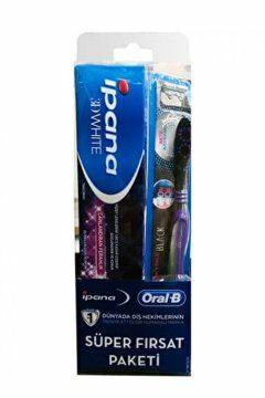 SKT:11/2023 İpana 3D White Kömür Diş Macunu 75ml + Oral B Black Diş Fırça Seti