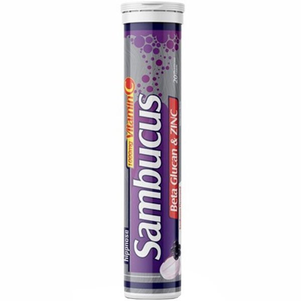 Hippnose Sambucus Kara Mürver Ekstresi + Beta Glukan + C Vitamini + Çinko İçeren 20 Efervesan Tablet