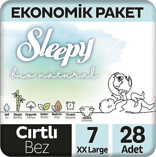 Sleepy Bio Natural Bebek Bezi Jumbo No: 7 xxLarge 28'li