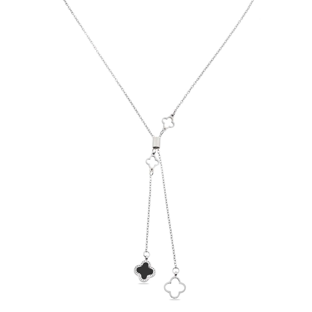 Yonca Figürlü Çelik Kolye Gümüş