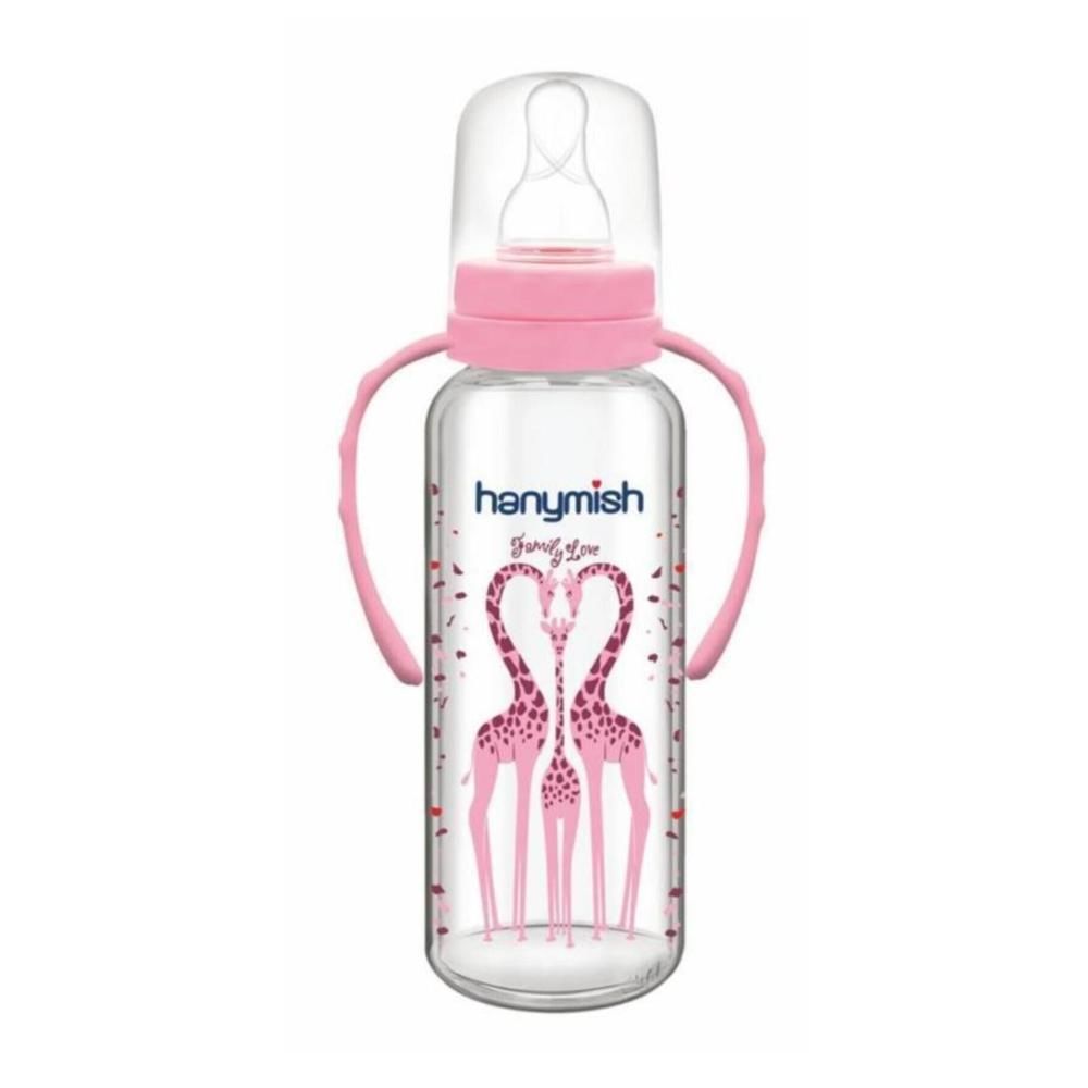 Hanymish 402 Kulplu Cam Biberon 240 ml - Pembe