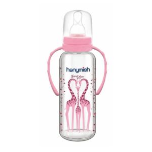 Hanymish 402 Kulplu Cam Biberon 240 ml - Pembe