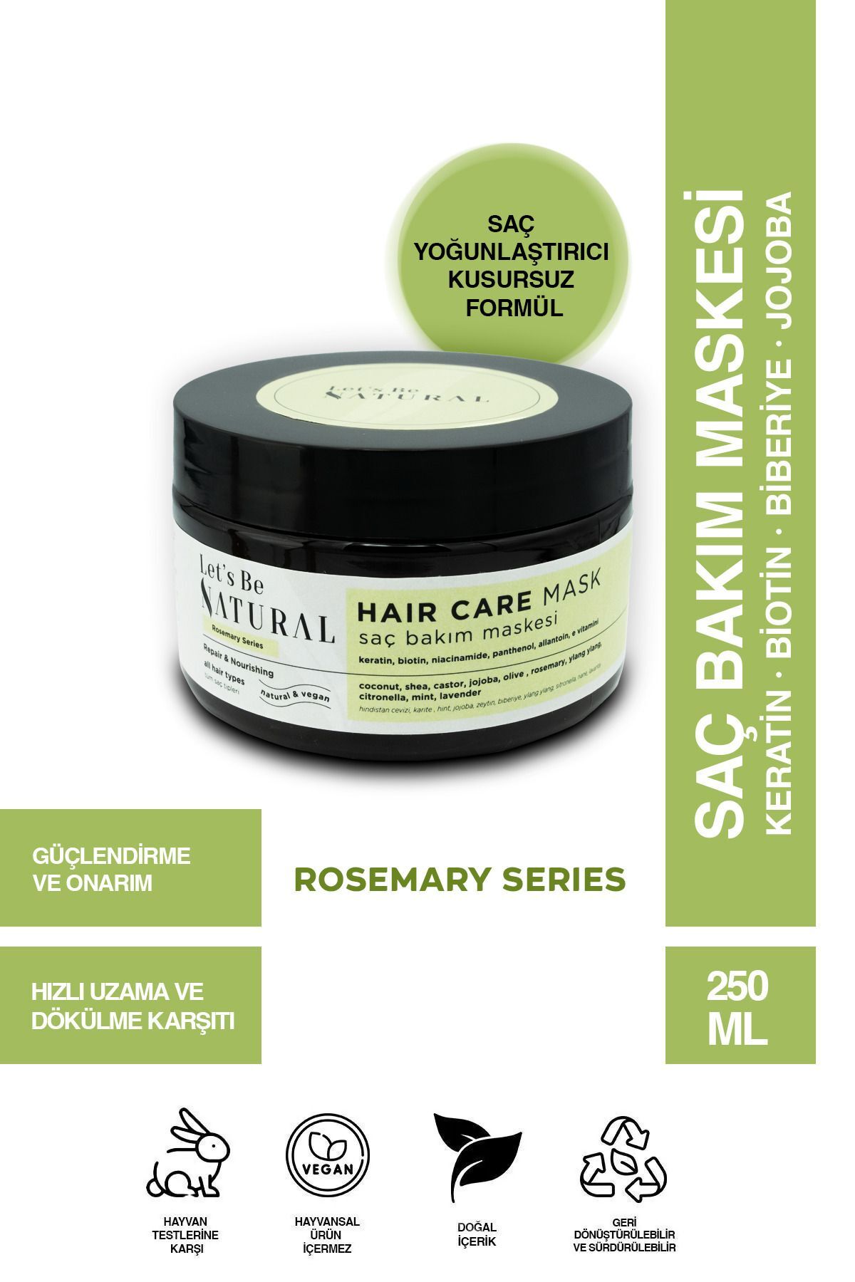 Let's Be Natural Saç Bakım Maskesi Biberiye Biotin Keratin İçeren Formül 250 ml