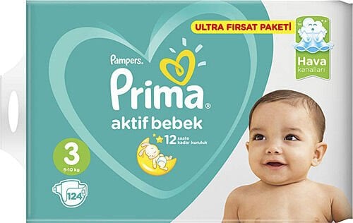 Prima Aktif Bebek Bezi 3 Beden 124'lü