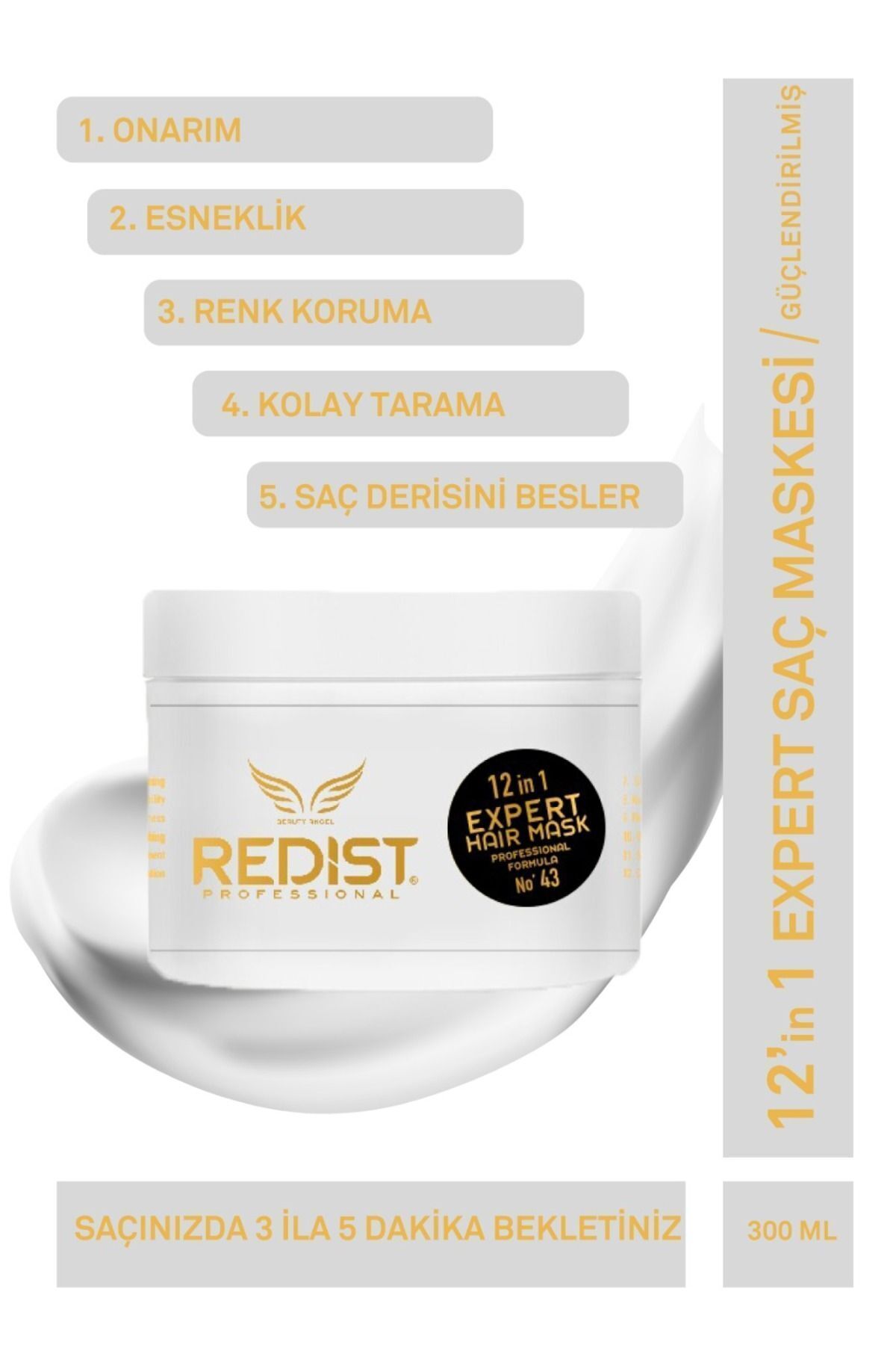Redist Hızlı Saç Uzatan Yıpranmış Sert Saçları Anında Yumuşatan Mucizevi 12 İn 1 Saç Bakım Maskesi 475 ml