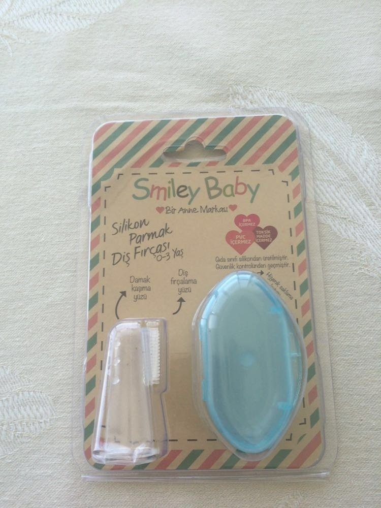 Smiley Baby Mavi Silikon Parmak Diş Fırçası 0-3 Yaş